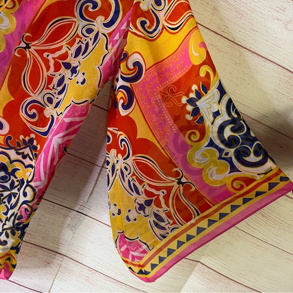 Carmen Marc Valvo Multicoloer Paisley Sheer Kimono Pullover Blouse Size Small - Picture 4 of 5